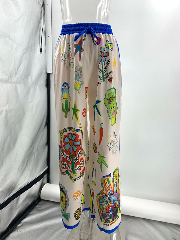 High Waisted Loose Asymmetric Printed Split-Joint Pants Trousers