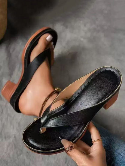 Square Heel Open Toe Flip Flops Sandals