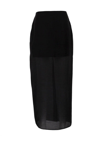 Bodycon High Waisted See-Through Solid Color Split-Joint Skirts Bottoms