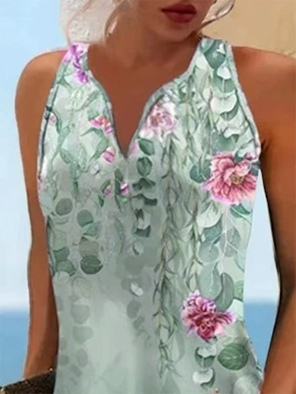 Loose Plus Size Floral Printed Split-Joint V-Neck Mini Dresses