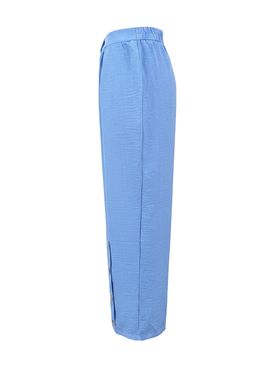 Loose Wide Leg Buttoned Pockets Solid Color Pants Trousers