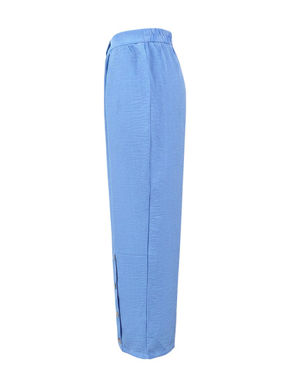 Loose Wide Leg Buttoned Pockets Solid Color Pants Trousers
