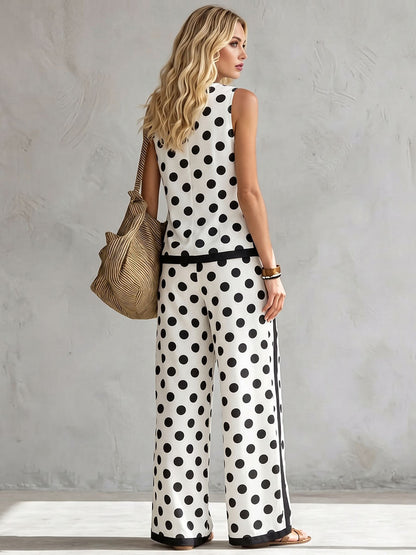 Polka Dot Contrast Color Sleeveless Round-neck Tank Top