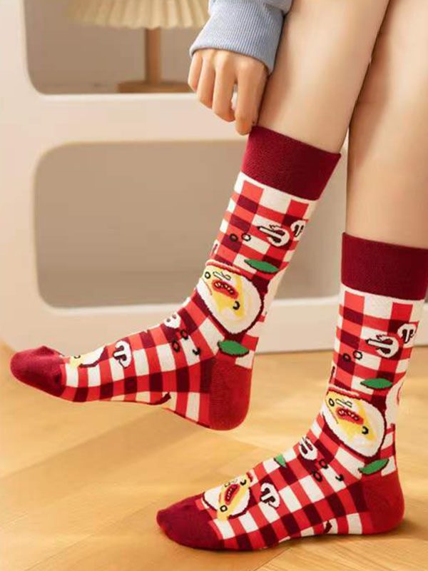 Cartoon Printed Contrast Color Sweat-Absorbing Socks Accessories