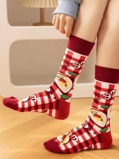 Cartoon Printed Contrast Color Sweat-Absorbing Socks Accessories