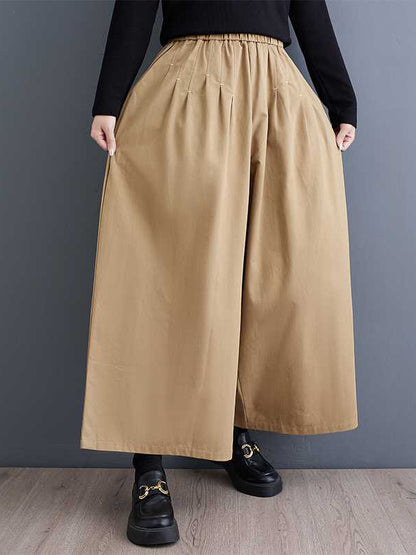 Loose Wide Leg Elasticity Embroidered Pleated Ninth Pants Trousers