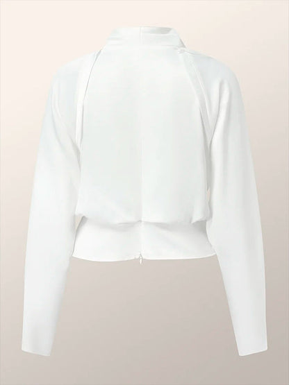 Long Sleeves Solid Color Zipper V-neck Blouses&shirts Tops