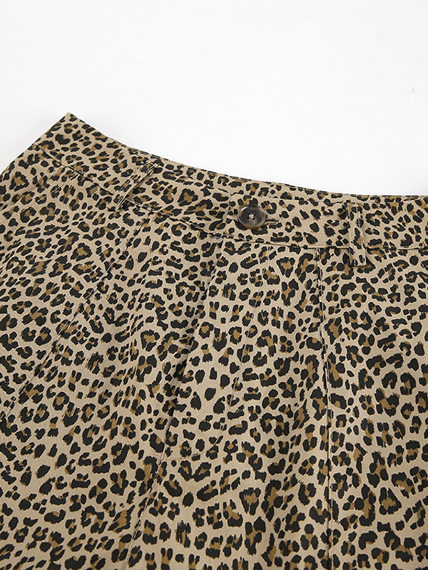 High Waisted Loose Leopard Printed Split-Joint Pants Trousers