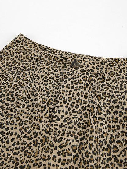 High Waisted Loose Leopard Printed Split-Joint Pants Trousers
