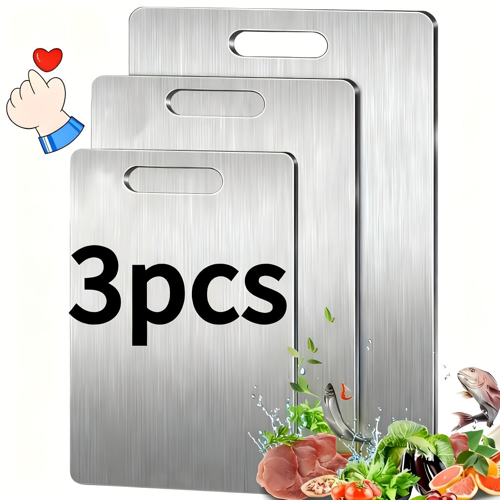 3pcs Premium Stainless Steel Cutting Board Set - Durable, Easy to Clean, Rust-Resistant, BPA-Free, Space-Saving Kitchen Ready for Food Preparation, Food Preparation Essentials|Modern Kitchenware|Durable Cutting Boards, Cutting Boards for Kitchen
