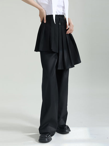 False Two High Waisted Asymmetric Pleated Solid Color Suit Pants