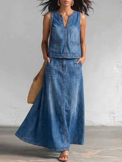 Loose Sleeveless Solid Color V-Neck Vest Top