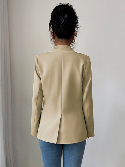 Long Sleeves Loose Buttoned Pockets Solid Color Notched Collar Blazer Outerwear
