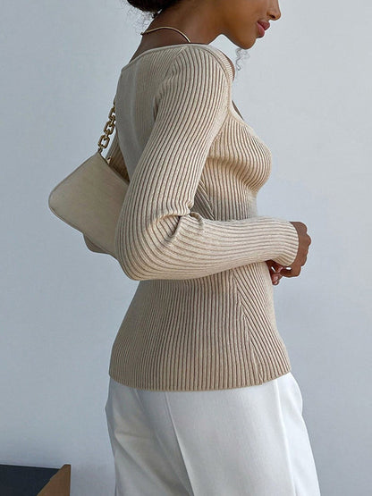 Urban Skinny Solid Color Square-Neck Sweater Tops