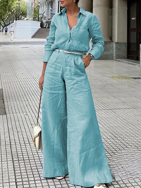 Solid Color Split-Joint Wide Leg Pants Trousers