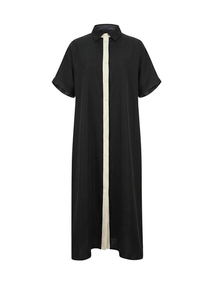 Loose Short Sleeves Buttoned Pockets Split-Joint Lapel Maxi Dresses