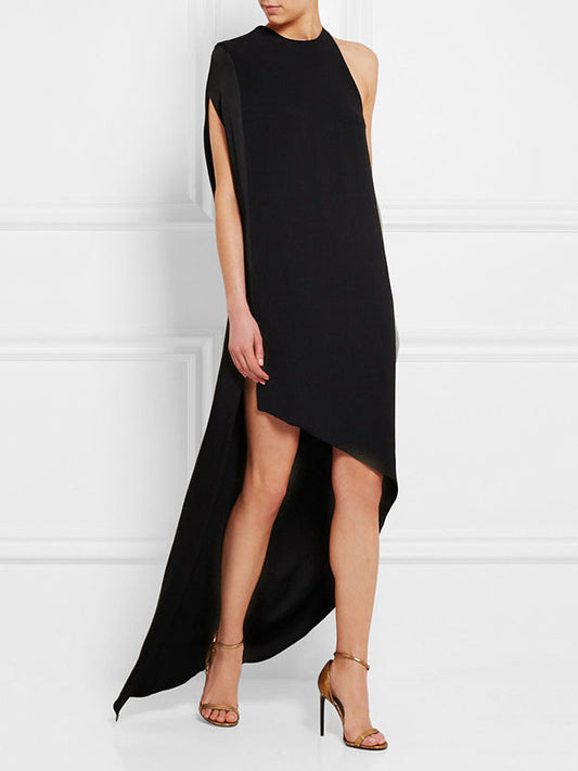 High-low Loose Asymmetric Solid Color Split-side Round-neck Maxi Dresses