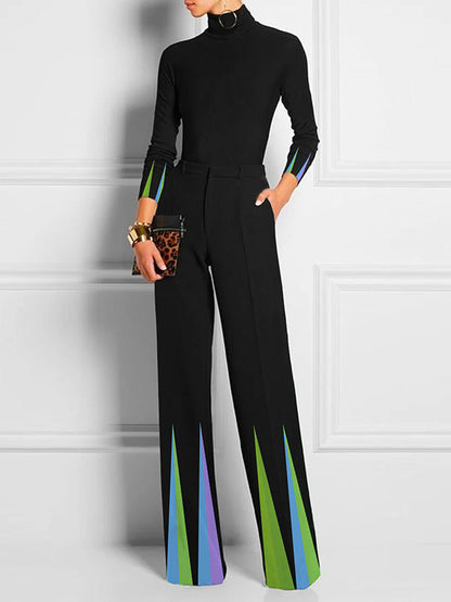 Loose Elasticity Pockets Printed Split-Joint Pants Trousers