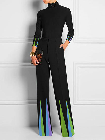 Loose Elasticity Pockets Printed Split-Joint Pants Trousers