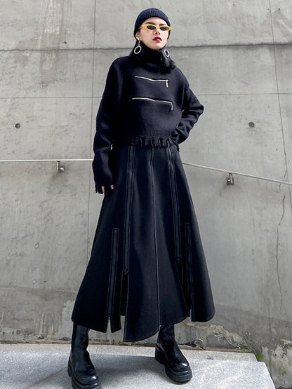 A-Line Irregularity Solid Color Split-Joint Split-Side Zipper Skirts Bottoms