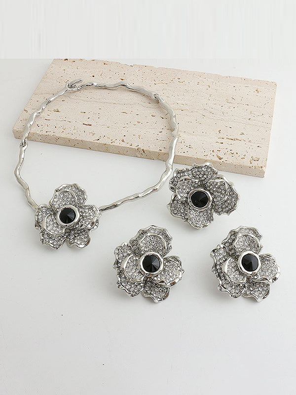 Flower Shape Geometric Rhine Stones Necklaces Accessories