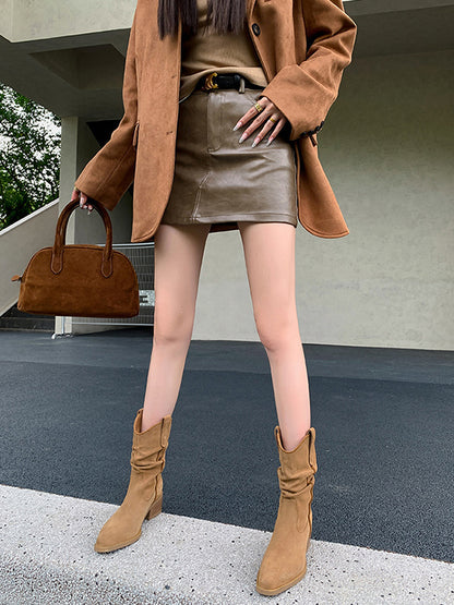 Pointed-Toe Split-Joint Boots Pumps