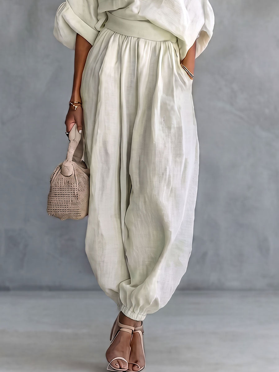 High Waisted Wide Leg Elasticity Pockets Solid Color Pants Trousers