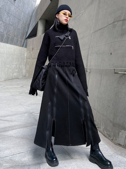 A-Line Irregularity Solid Color Split-Joint Split-Side Zipper Skirts Bottoms