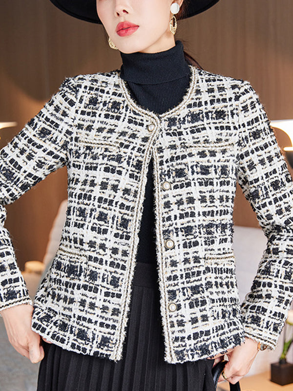 Long Sleeves Buttoned Split-Joint Round-Neck Outerwear