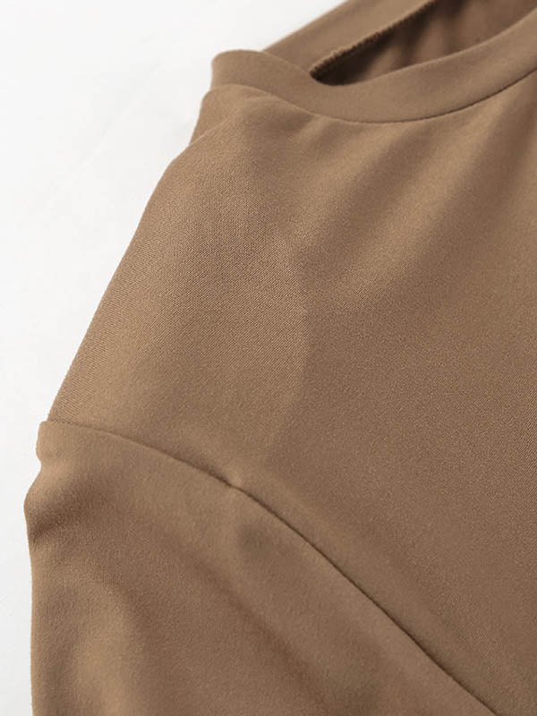 A-Line Bodycon Pleated Solid Color Tied Waist Zipper Round-Neck Mini Dresses