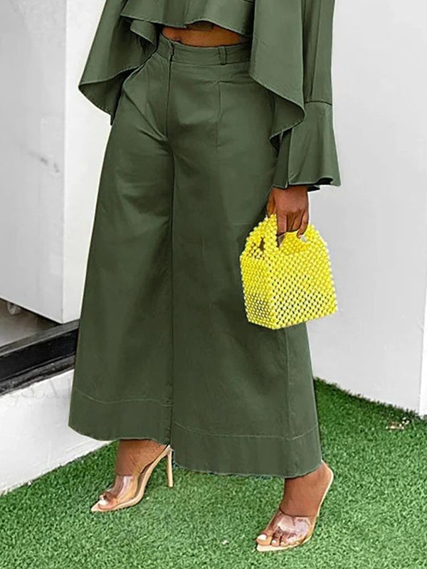 Wide Leg Solid Color Split-Joint Pants Trousers