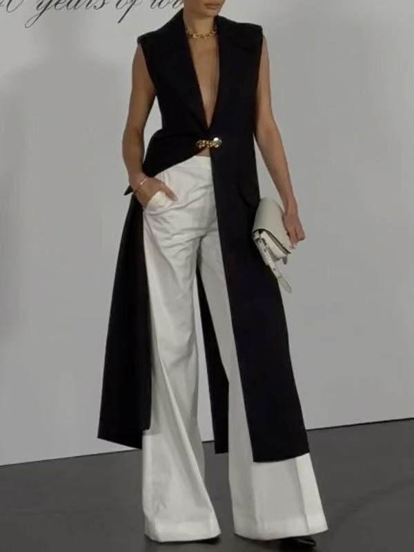 Loose Sleeveless Split-Joint Deep V-Neck Vest Outerwear