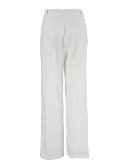 High Waisted Loose Buttoned Pockets Solid Color Suit Pants Trousers
