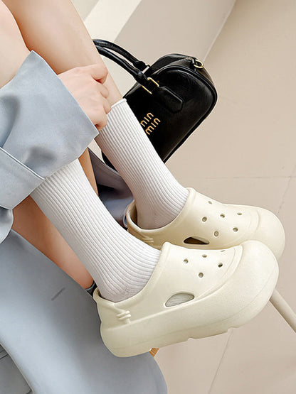 Hollow Round Cut Solid Color Crocs Platform Shoes Sandals