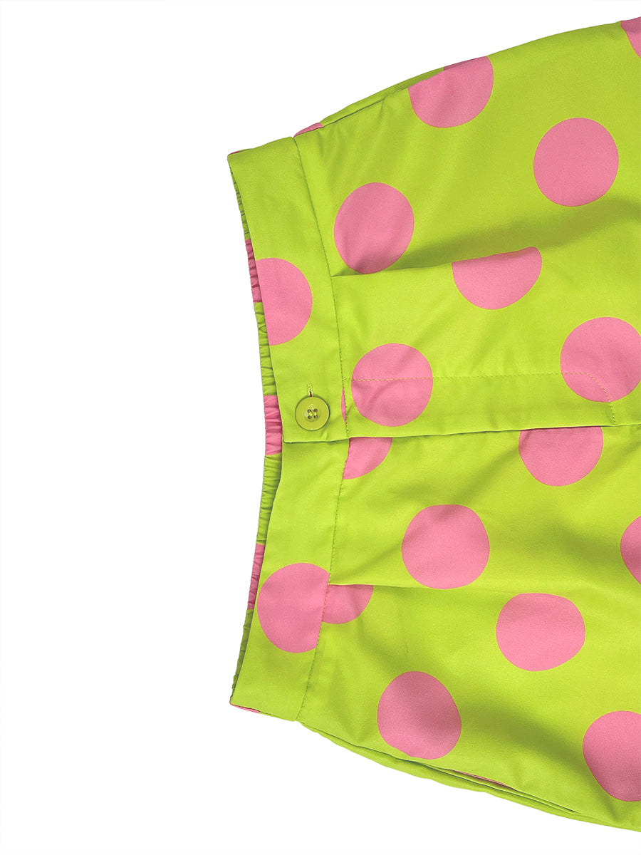Loose Wide Leg Buttoned Pockets Polka-Dot Pants Trousers