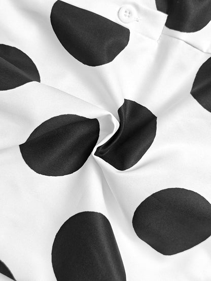 High Waisted Loose Contrast Color Pleated Pockets Polka-Dot Stand Collar Jumpsuits
