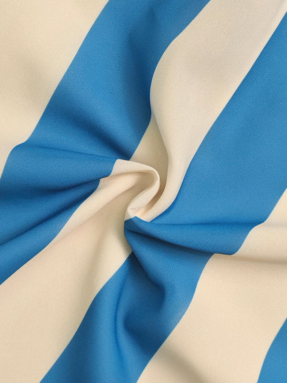 A-Line Loose Contrast Color Pleated Striped Halter-Neck Maxi Dresses