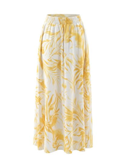 A-Line High Waisted Contrast Color Flower Print Pockets Skirts