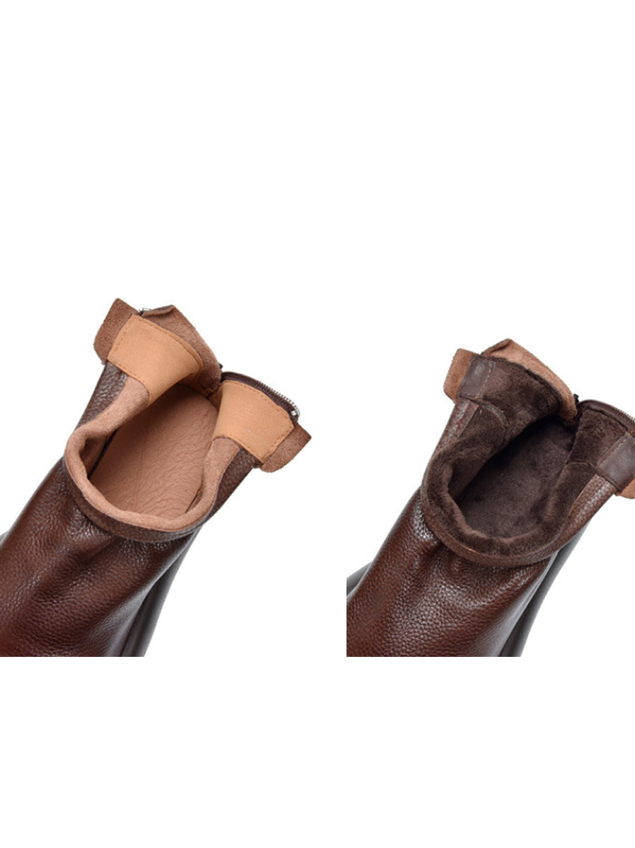 Women Vintage Soft Leather Platform Ankle Boots