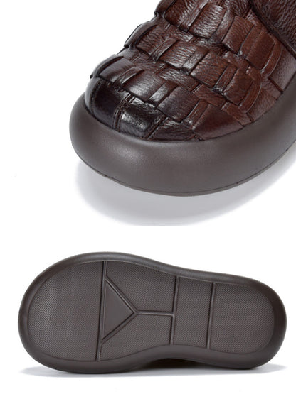 Women Retro Genuine Leather Platfrom Boots