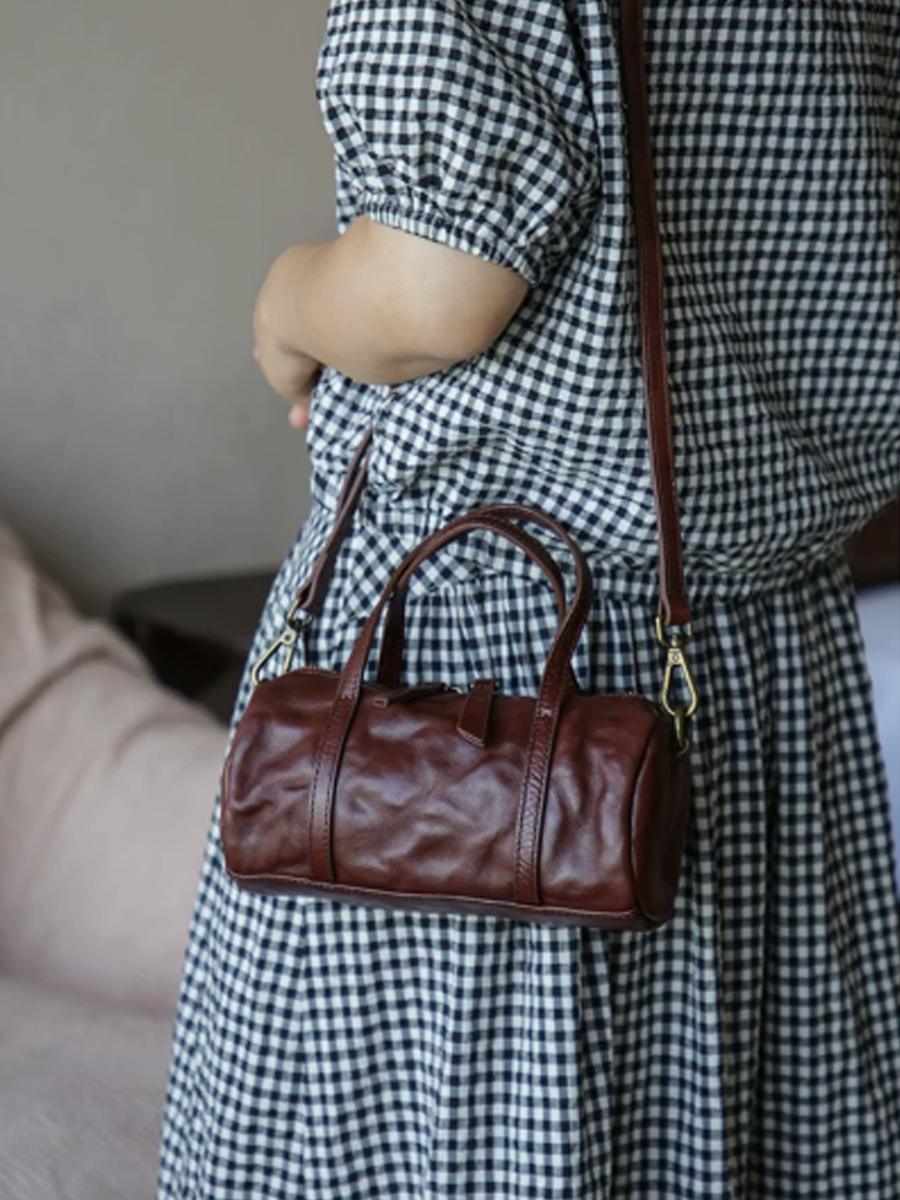 Crinkled Leather Mini Handbag Crossbody Bag