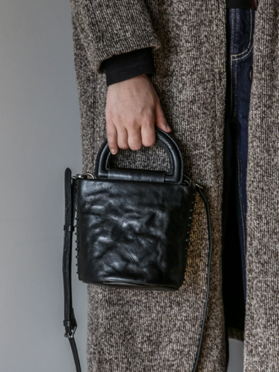 Vintage Leather Artistic Bucket Bag