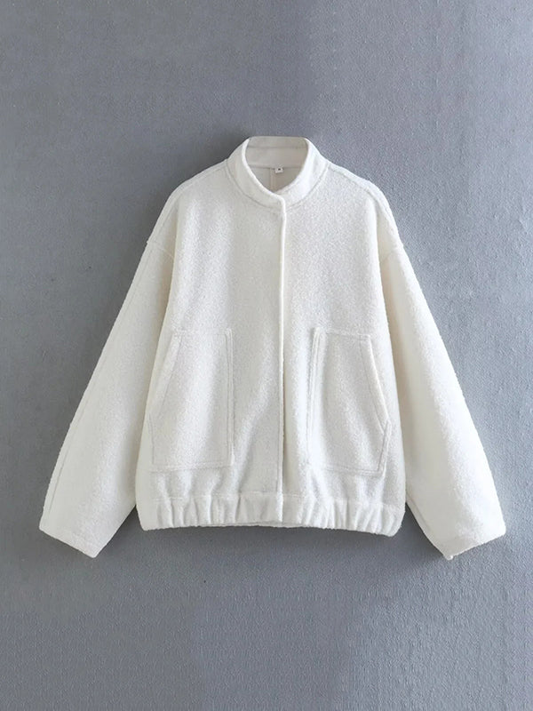 Long Sleeves Loose Split-Joint Round-Neck Outerwear