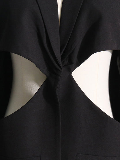 Long Sleeves Loose Hollow Knot Solid Color Notched Collar Blazer