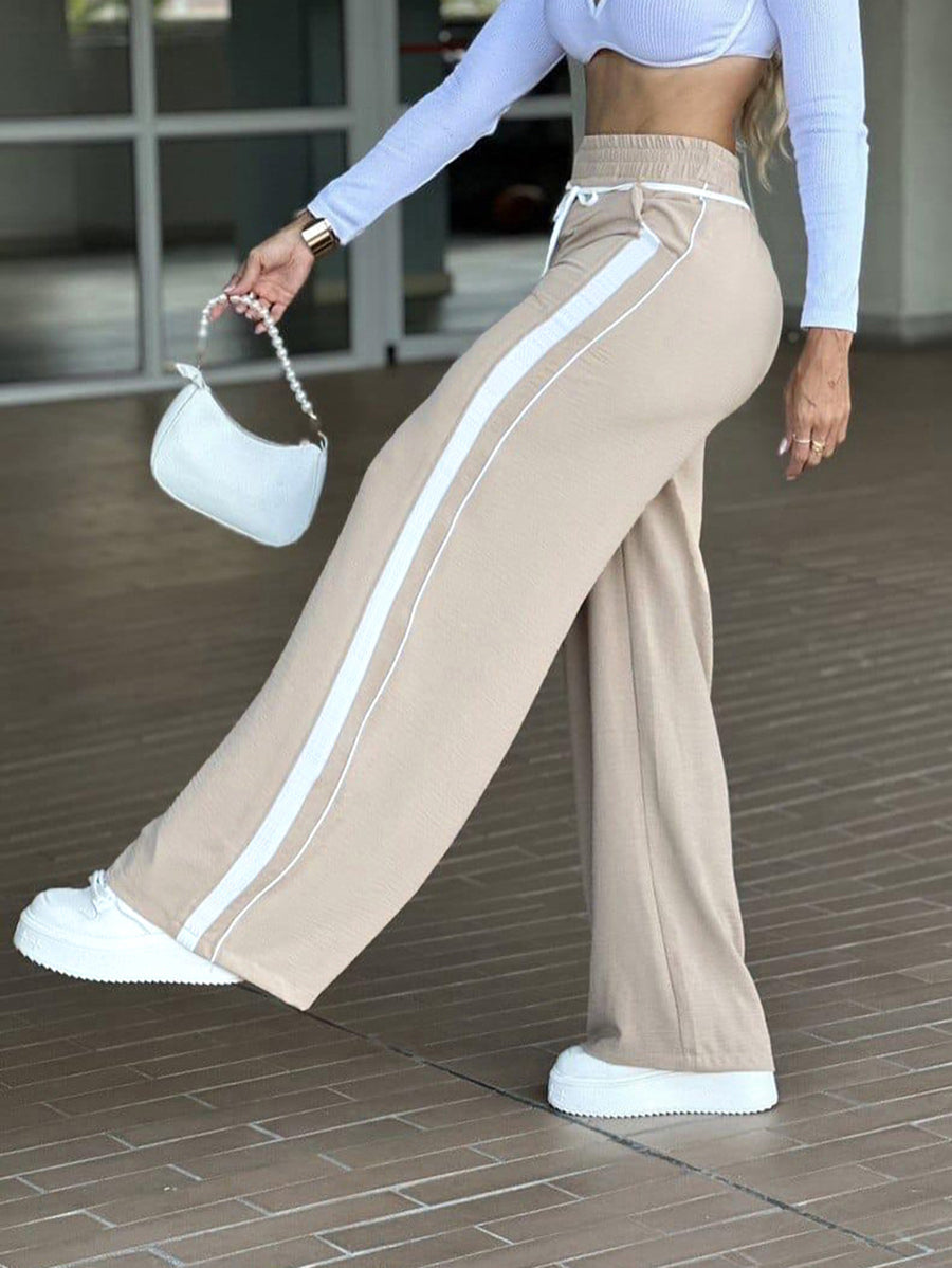 Solid Color Pockets Elasticity Wide Leg Trousers Pants