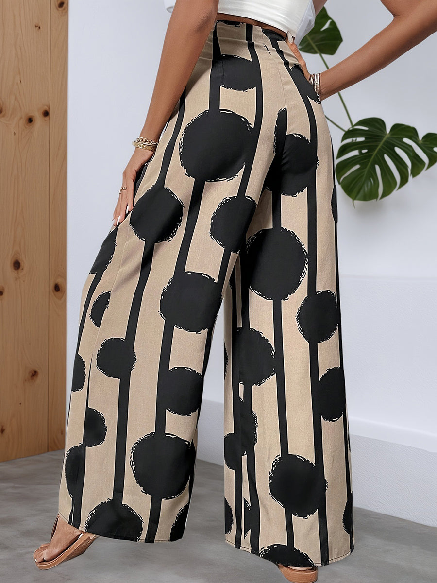 High Waisted Wide Leg Contrast Color Polka Dot Striped Pants Trousers