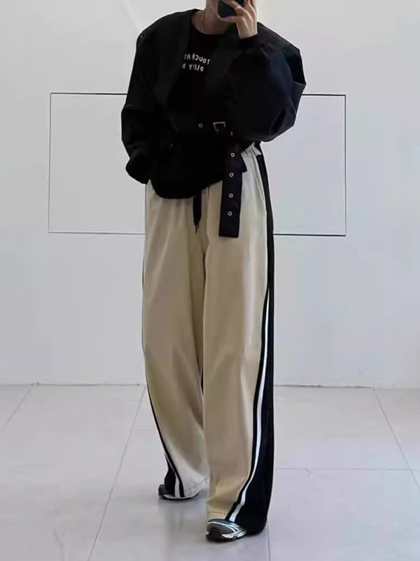 High Waisted Loose Drawstring Elasticity Split-Joint Pants Trousers