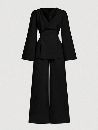 High Waisted Loose Solid Color Split-Joint Pants Trousers