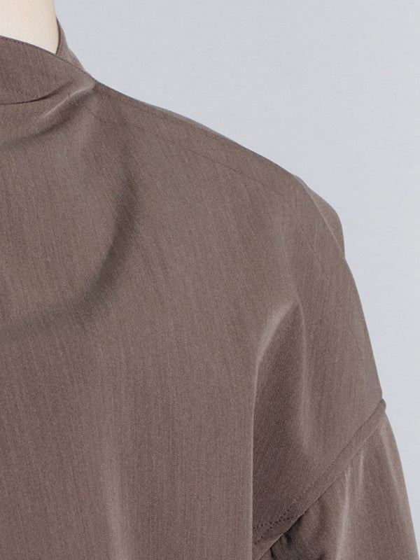 Long Sleeves Loose Asymmetric Buttoned Pockets Solid Color Stand Collar Blazer Outerwear