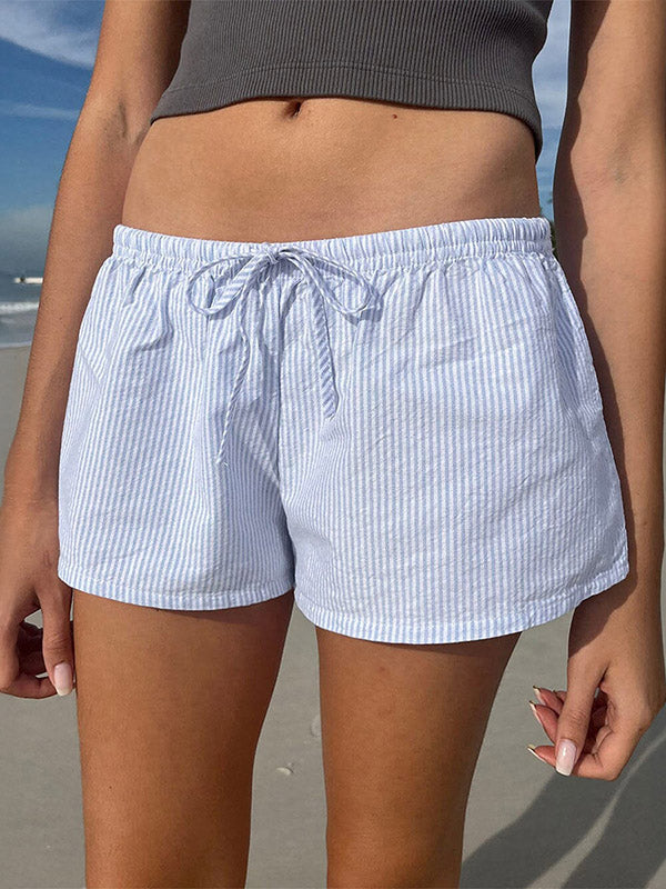 Loose Wide Leg Drawstring Striped Shorts Bottoms
